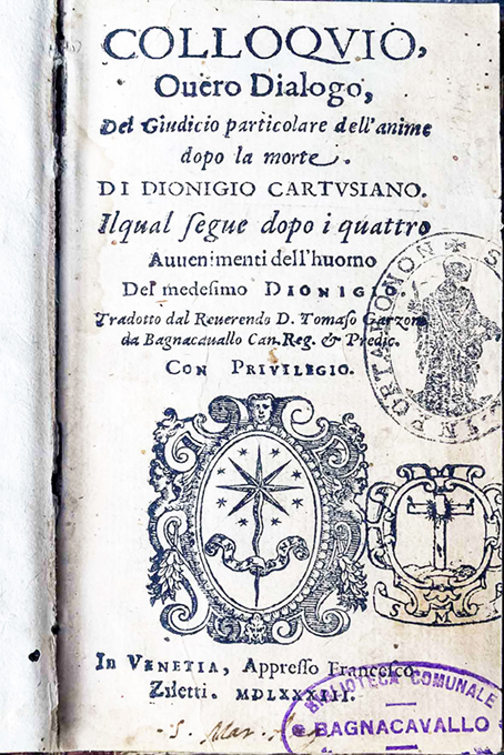 BC, Biblioteca Taroni, Sec. XVI 25354, front.