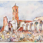 La chiesa bombardata in un acquerello di Gino Croari