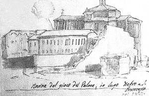Le Rovine del gioco del palone [sic], 1827 del vedutista lughese Giovanni Bertazzoni (1805-1884)